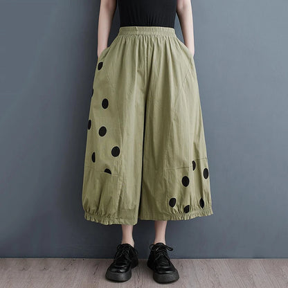 XITAO Irregular Dot Print Wide Leg Pants Loose Fashion Casual Women Casual Simplicity Calf-length Pants Spring New ZY8638