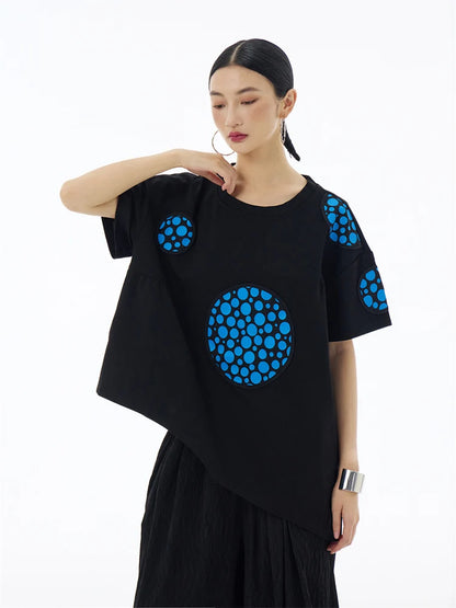 XITAO Irregular Casual T-shirt Contrast Color Dot Patchwork Loose Simplicity O-neck Collar Top Summer New Women T-shirt ZY8822