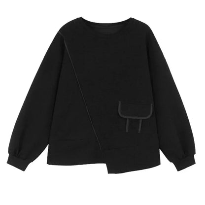 XITAO Casual Asymmetric Sweatshirts Personality Pocket Patchwork Women Spring New Loose All-match Long Sleeve Top DMJ3606