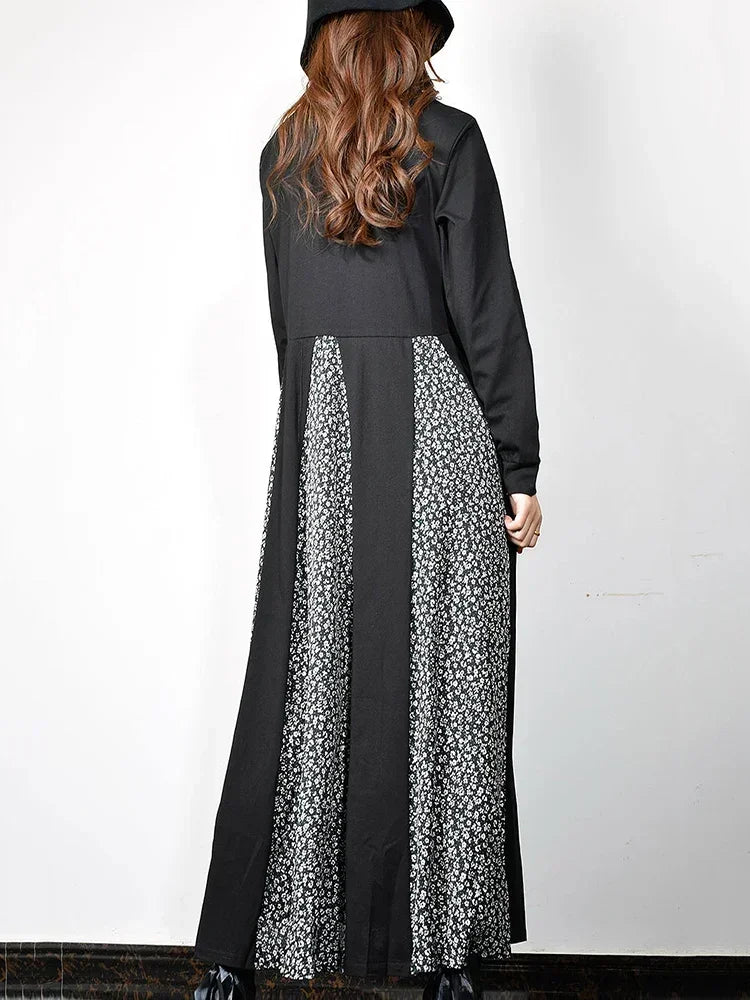 XITAO Elegant Maxi Dress Leopard Splice Women Dress Vintage Clothes Spring Autumn Ladies Dresses XJ2801