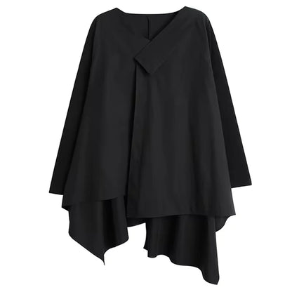 XITAO Loose Asymmetric Long Sleeve Shirt Simplicity Solid Color All-match Women Autumn Women New Casual Irregular Top GJ1074