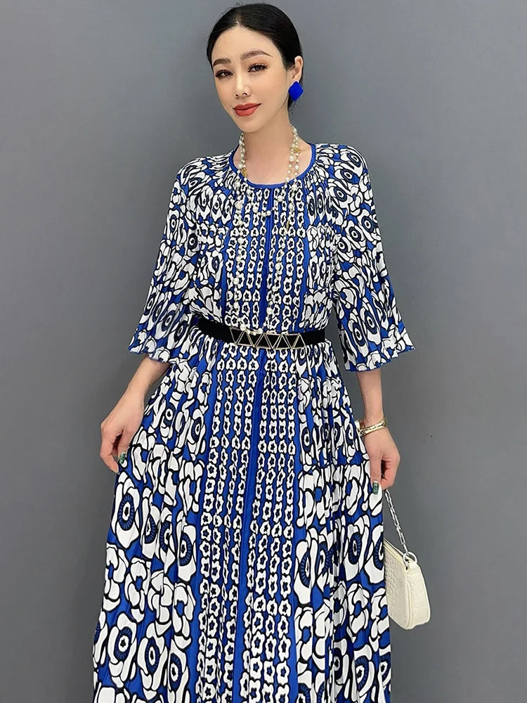 XITAO Print O-neck A-line Female Dress Elegant Loose Temperament Casual Fashion Street Trendy Women New All-match Dress WLD20258