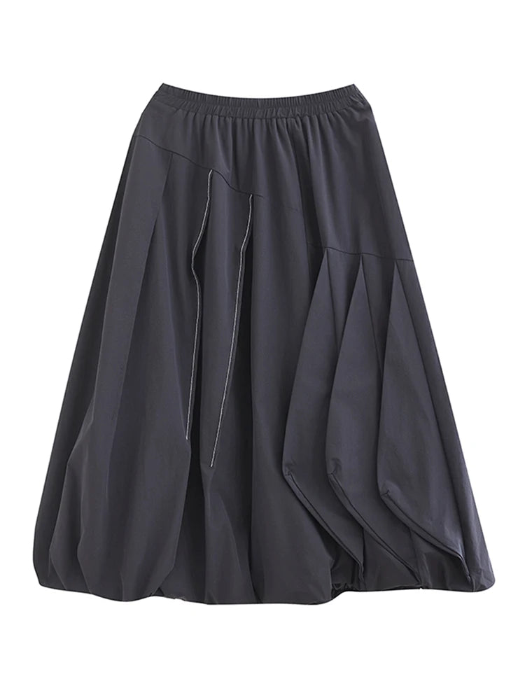 XITAO A-line Casual Mid-calf Solid Color Skirt Loose Fashion Elastic Waist Loose Personality Bud Autumn Women Skirt GMM1025