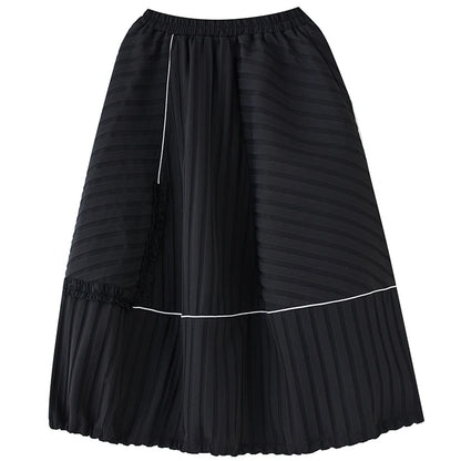 XITAO Female Casual Black Skirt Striped Asymmetrical Splicing Loose Fashion Women Spring New Simplicity All-match Skirt LYD1545