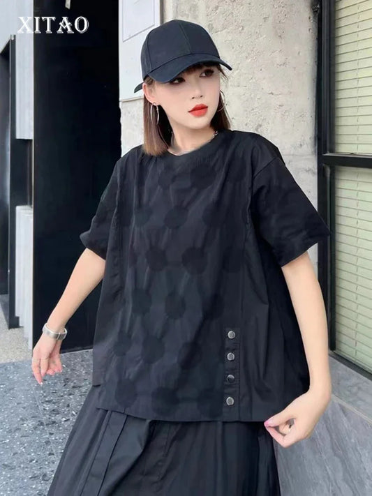 XITAO Irregular Dot Casual T-shirts Trend Street Wind Women Summer New Arrival Fashion Simplicity O-neck Women T-shirts DMJ1676