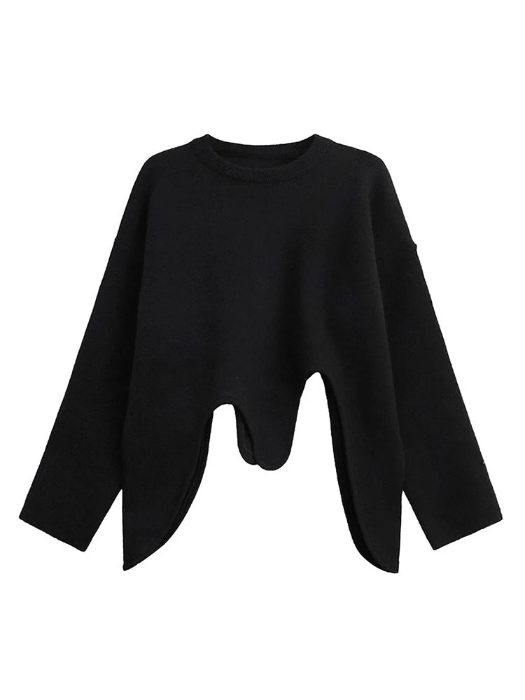 XITAO Asymmetrical Knitting O-neck Pullover Solid Color Long Sleeve Loose Casual New Temperament Slimming Top Sweater GMM1288