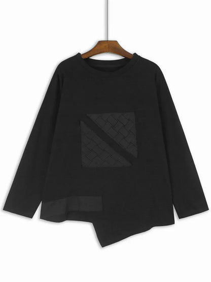 XITAO Solid Color Patchwork Long Sleeve Female T-shirt New Autumn Casual Personalized Round Neck Pullover Women Irregular LJ1078