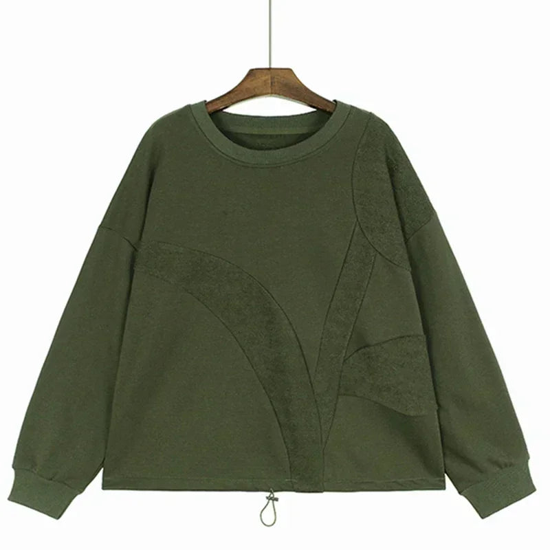 XITAO O-neck Loose Sweatshirt Casual Fashion Patchwork Solid Color Simplicity Drawstring Spring Women New Sweashirt DMJ3063