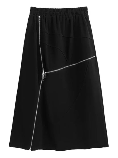 XITAO Irregular Zipper Splicing Skirt Black Casual Fashion Loose Women A-line Skirt Spring All-match New HQQ1919