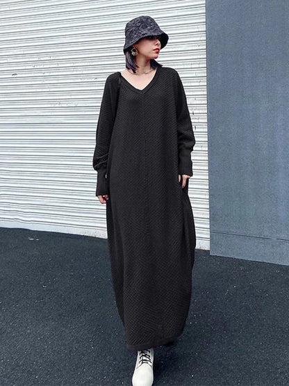 XITAO V-neck Female Knitted Sweater Dress Loose Comfortable Bat Sleeve Solid Color Casual Pullover Autumn Women New LYD1455