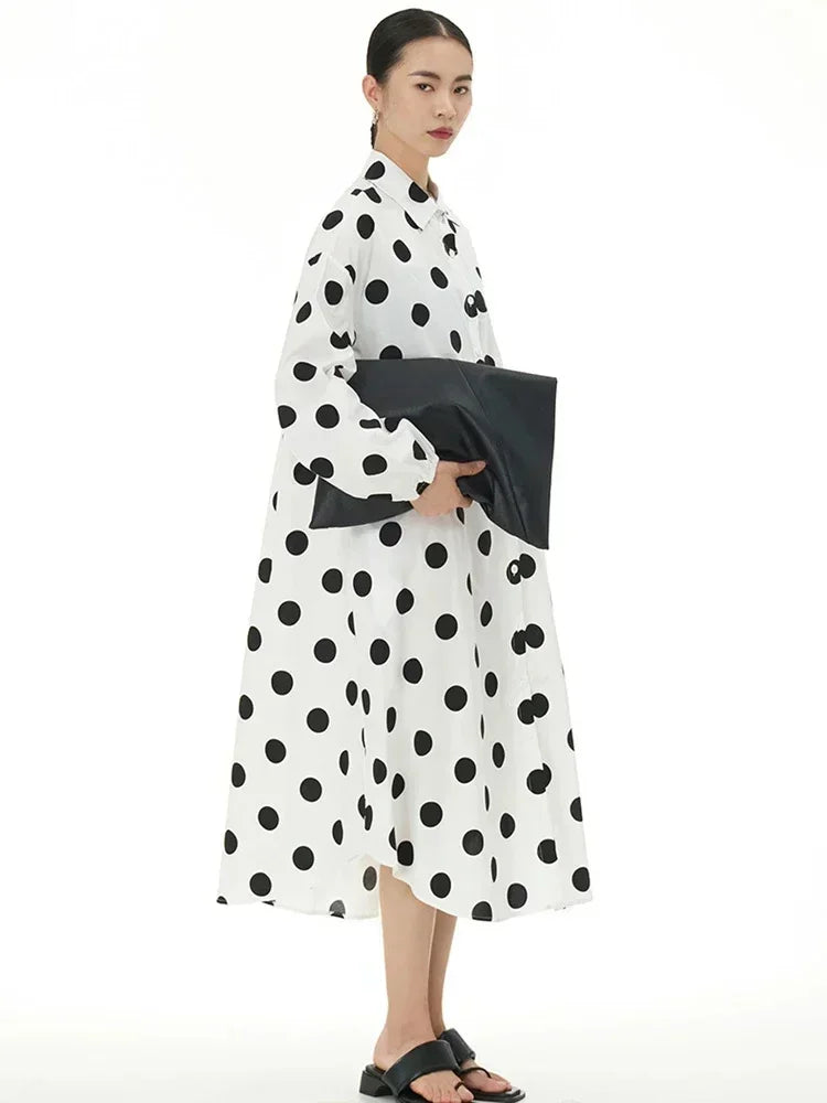 XITAO Dot Print Shirt Dress Loose Fashion Long Sleeve Turn-down Collar Women Casual Dress 2024 Spring Summer Simplicity DMJ2596