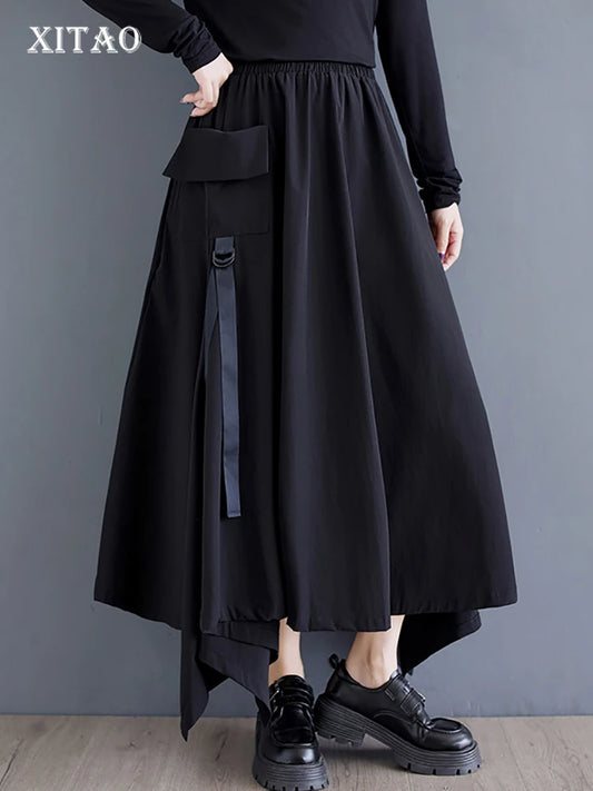 XITAO Patchwork Irregular Female Loose Skirt Casual 2024 New Autumn Korea Solid Color A-line Ankle Length Women Skirt LJ1067