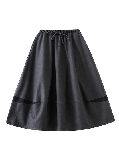 XITAO Casual Solid Color A-line Mid-calf Skirt Contrast Color Patchwork Autumn Women 2024 New Trendy Female Skirt ZYY1090