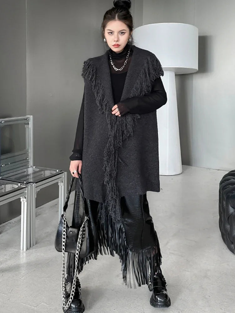 XITAO Sleeveless Tassel Knitting Sweaters Bandage Open Stitch Loose Casual Fashion 2024 Spring Women New Sweater DMJ2657