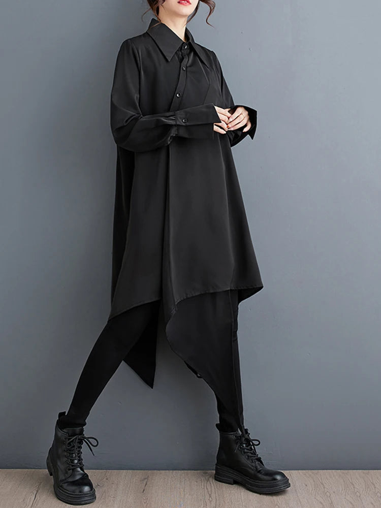 XITAO Asymmetrical Black Shirt Dress Personality Fashion Loose Long Sleeve Women Street Trendy Dress Spring New ZY8651