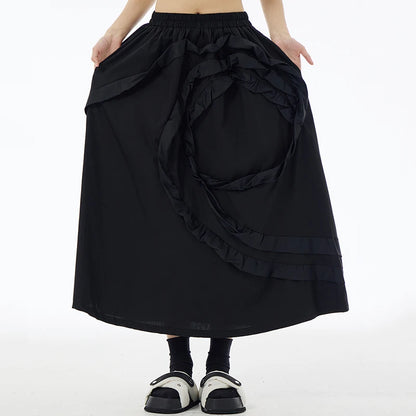 XITAO Contrast Color Patchwork Elastic Waist A-line Skirt Fashion Street Trendy Loose Personality Women New Skirt ZY8828