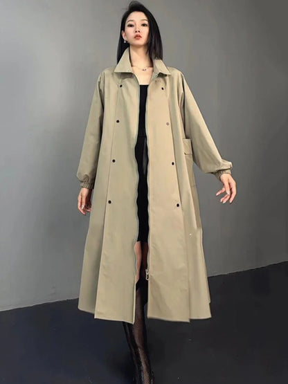 XITAO Casual Solid Color Women Trench New Arrival Turn Down Collar Zipper A-line Loose Female Long Sleeve Fashion Coat GYX1082