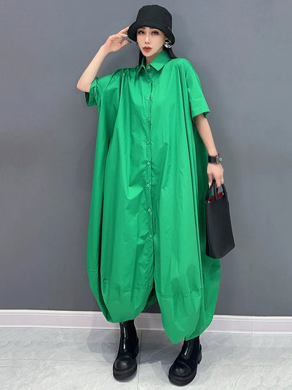 XITAO Loose Asymmetric Shirt Dress Casual Solid Color Single Breasted Women Summer New Simplicity Irregular Dress ZY8753