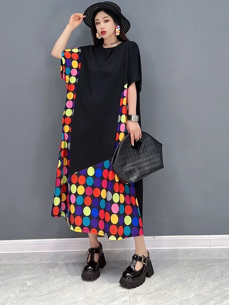 XITAO Pot Dress Fashion Pullover Goddess Fan Casual Style Print Pattern 2024 Summer Minority Loose Mid Calf Dress WMD6195