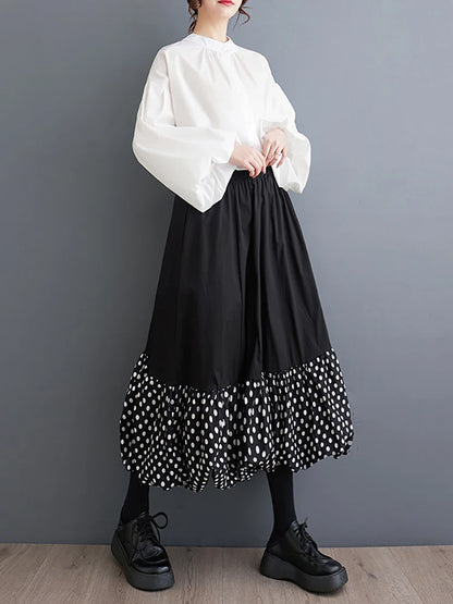 XITAO Spliced Puffy Skirt Wave Point Elastic Waist Simplicity Casual Loose All Match Spring Fashion Women A-line Skirt LYD1747