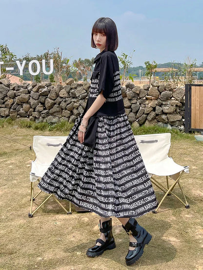 XITAO  Print Pattern Dress Fashion New Women Elegant Goddess Fan Casual Style Loose Pocket 2024 Summer Minority Dress LDD1822