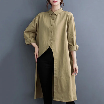 XITAO Asymmetrical Single Breasted Shirt Solid Color Loose Turn-down Collar Long Sleeve Spring New Arrival Casual LYD1140