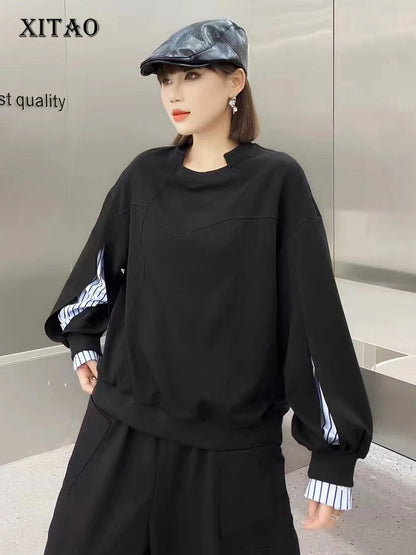 XITAO Asymmetrical Patchwork Solid Color Sweatshirts O-neck Pullover Long Sleeve Loose New Casual All Match LYD1351