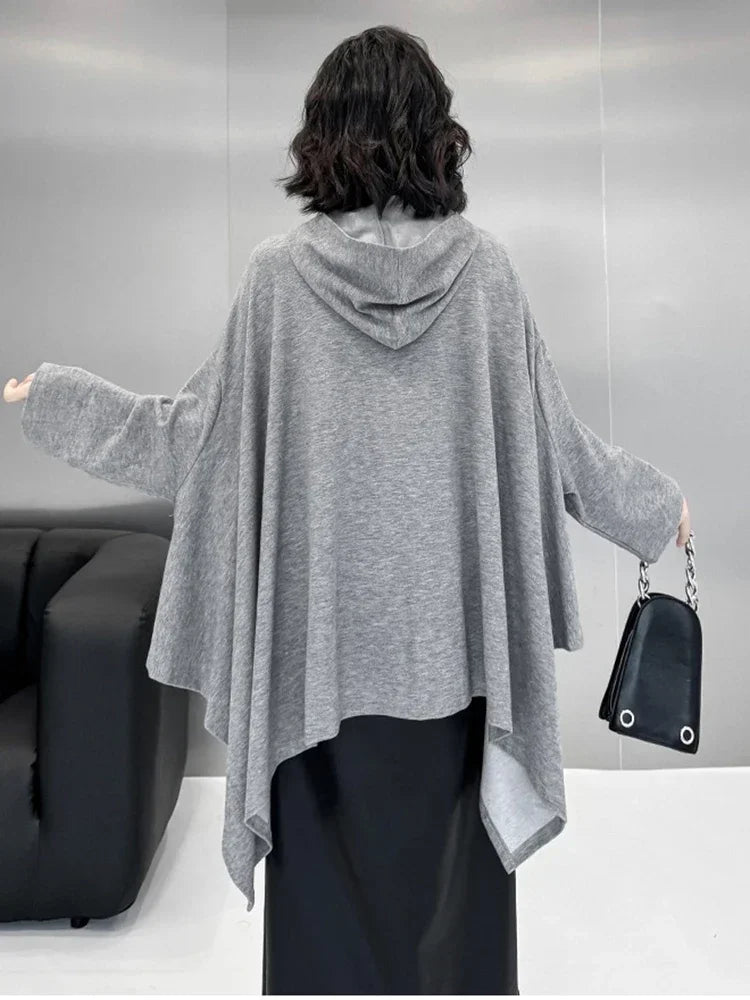 XITAO Hooded Batwing Sleeve Women Sweatershirt Solid Color Loose Irregular Pocket Casual Pullover Female Sweatershirt ZYY1025