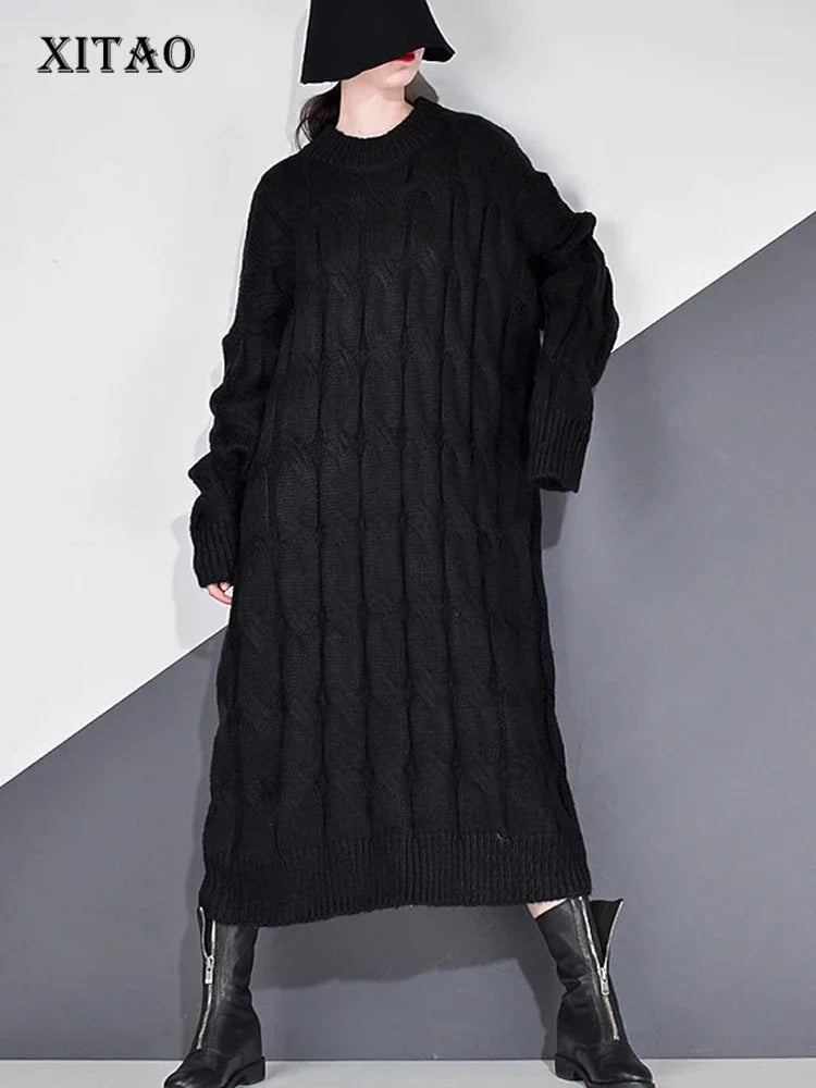 XITAO Knitted Sweater Dress Fashion New Full Sleeve Goddess Casual Style Spring Autumn Elegant Minority Loose Sweater ZY1583