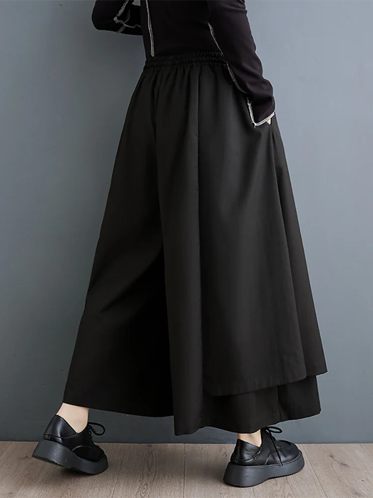 XITAO Solid Color Casual Female Pants Loose Elastic Waist Ankle-Length Fashion Spring New Double Layered Wide Leg Pants LYD1520