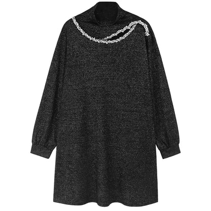 XITAO Pullover Knitted Patchwork Women Dresses Long Sleeve Casual Hollow Out Embroidered Flares Female Dresses 2024 New GYX1050