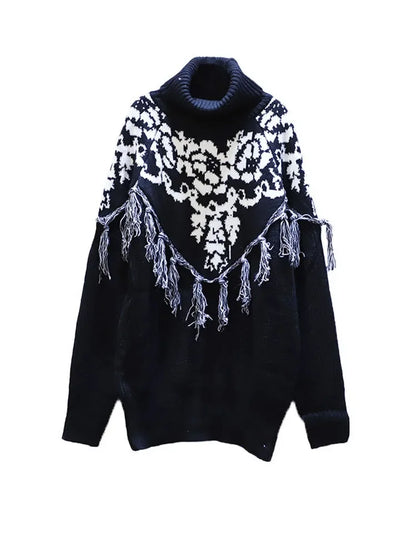 XITAO Patchwork Tassel Knitted Pullover Sweater Women Spring Casual Fashion New Style Temperament Women Clothes ZY1528