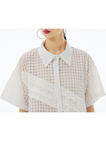 XITAO Irregular Patchwork Solid Color Women Shirt Grid Short Sleeve Casual New All-match Women Simplicity New Shirt WLD20218