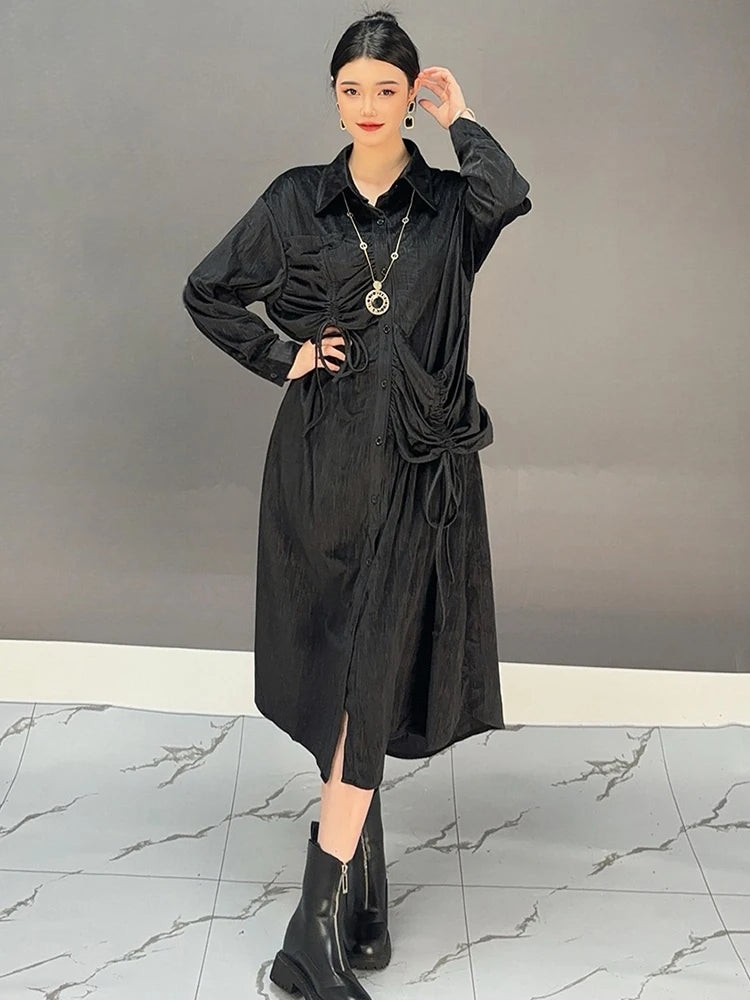 XITAO Solid Color A-line Casual Full Sleeve Mid-calf Dress Fashion Fitting Loose Personality Autumn New Female Dress GMM1066