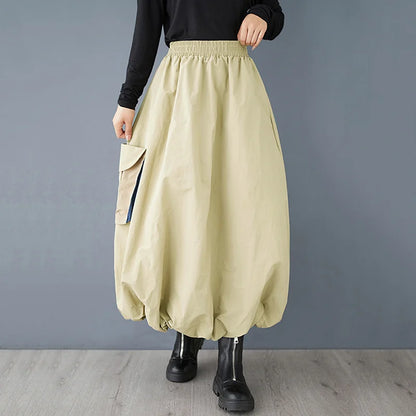 XITAO Ball Gown Casual Solid Color Loose Ankle-length Skirt New Patchwork Pocket Fashion Trendy Autumn Women Skirt GMM1073