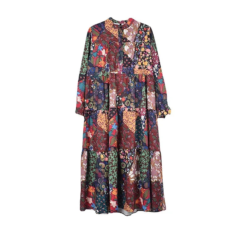 XITAO Full Sleeve Stand Collar Dress Loose Casual Fashion Print Appear Thin Spring Women New All-match Dress LYD1297