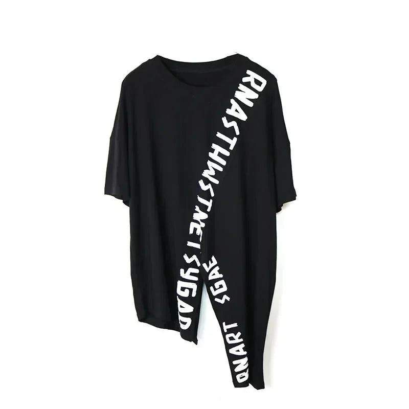 XITAO Irregular Letter T Shirt Fashion New Women Pullover Goddess Fan Print Patchwork Elegant Casual Style Loose Tee XJ4820