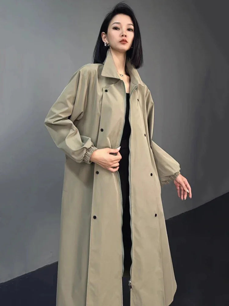 XITAO Casual Solid Color Women Trench New Arrival Turn Down Collar Zipper A-line Loose Female Long Sleeve Fashion Coat GYX1082