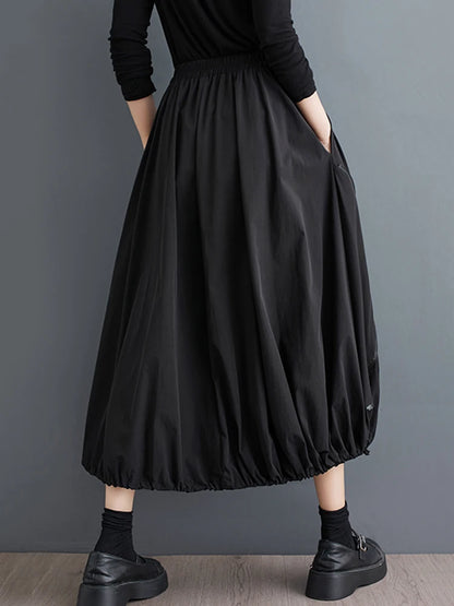 XITAO Contrast Color Patchwork Elastic Waist Skirt Personality Zipper All-match Slimming Pleated Autumn Women Skirt DMJ4154