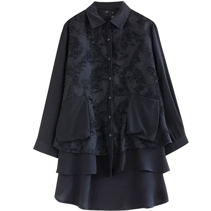 XITAO Irregular Patchwork Shirt Long Sleeve Black Fashion Simplicity Casual Loose Women Trendy Top Spring New DMJ2911