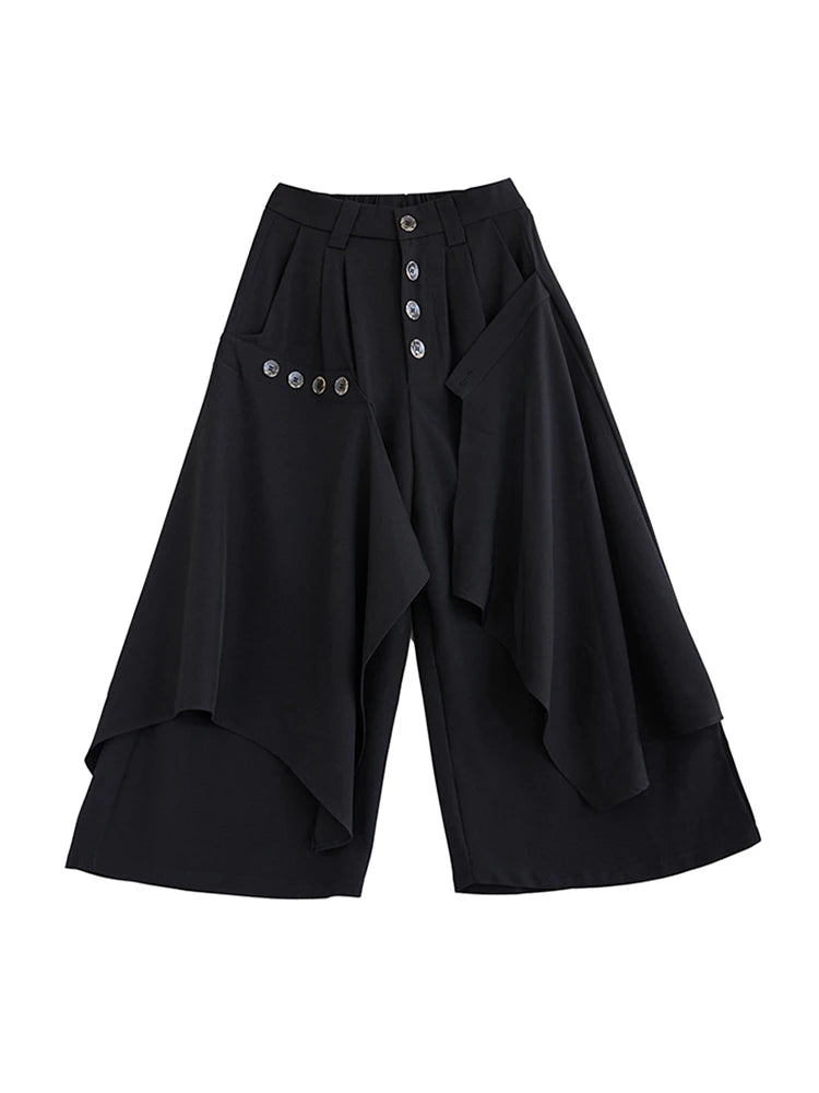 XITAO Asymmetrical Patchwork Pocket Pants Solid Color Button Fly Pleated Loose Wide Leg Pants 2024 Summer Casual New ZY8759