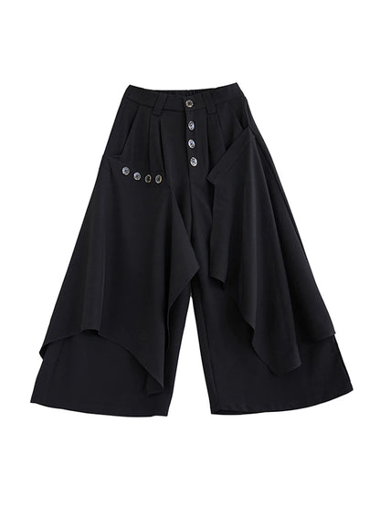 XITAO Asymmetrical Patchwork Pocket Pants Solid Color Button Fly Pleated Loose Wide Leg Pants 2024 Summer Casual New ZY8759