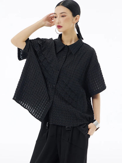 XITAO Irregular Patchwork Solid Color Women Shirt Grid Short Sleeve Casual New All-match Women Simplicity New Shirt WLD20218