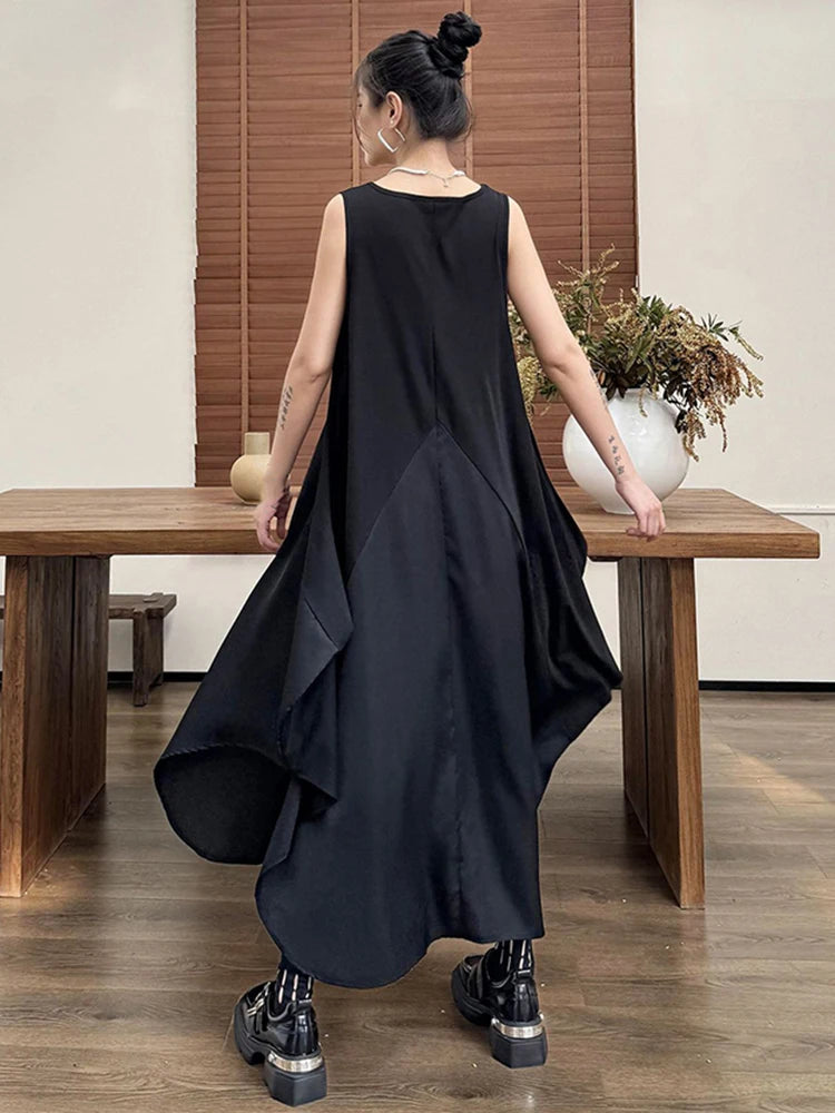 XITAO Loose Asymmetric Sleeveless Dress Casual Solid All-match Women Summer New Irregular Patchwork Simplicity Dress LYD1867