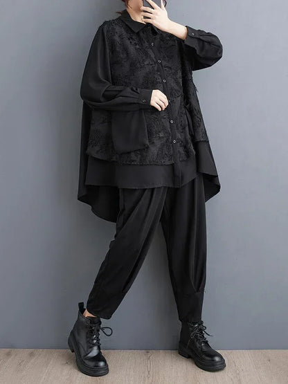 XITAO Irregular Patchwork Shirt Long Sleeve Black Fashion Simplicity Casual Loose Women Trendy Top Spring New DMJ2911