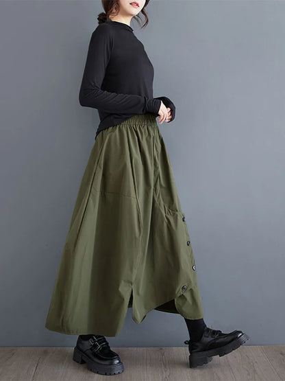 XITAO Solid Color Casual A-line Elastic Waist Mid-calf Skirt Loose Patchwork Irregualr All Match 2024 Autumn Women Skirt ZYY1064