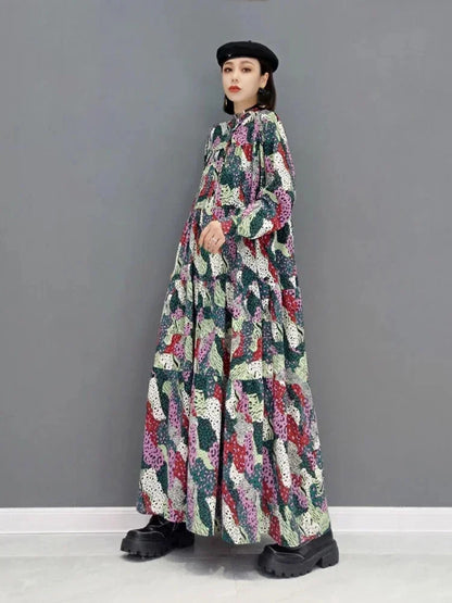 XITAO Print Pattern Dress Fashion New Women Pleated Full Sleeve Spring Long Elegant Minority Casual Style Dress WMD2966