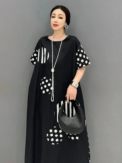 XITAO Korea Striped Dresses Patchwork Female Appear Thin Summer Women New Arrival Fashion All Match O-neck DMJ1159