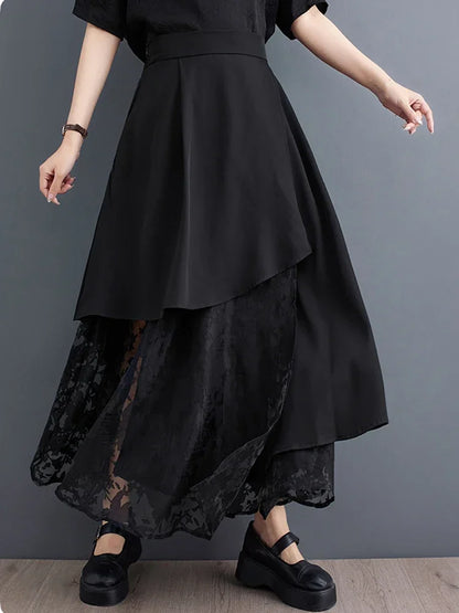 XITAO Asymmetrical Gauze Patchwork Skirt Black Loose Fashion Personality A-line Skirt Summer New Street Trendy Women WLD11722