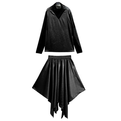 XITAO Patchwork Gauze Two Piece Sets Full Sleeve Top Irregular Solid Color Skirt Casual Temperament Autumn Women New LJ1032